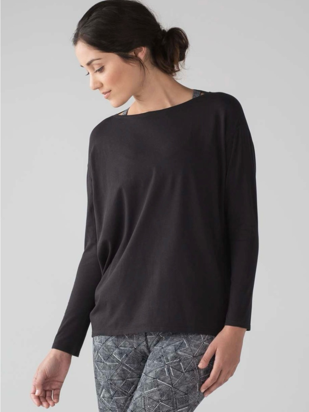Lululemon Back In Action Long Sleeve *Rulu Black Boatneck Top
